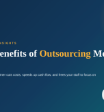 Digital graphic with Claimura logo, “5 Key Benefits of Outsourcing Medical Billing” title on a blue gradient background.